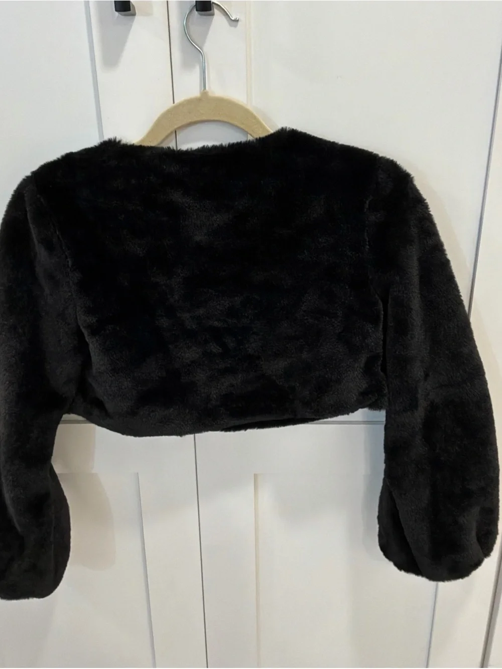 Rare Editions Faux Fur Shrug Girls 12 H469605 Black Rhinestone Button Bolero